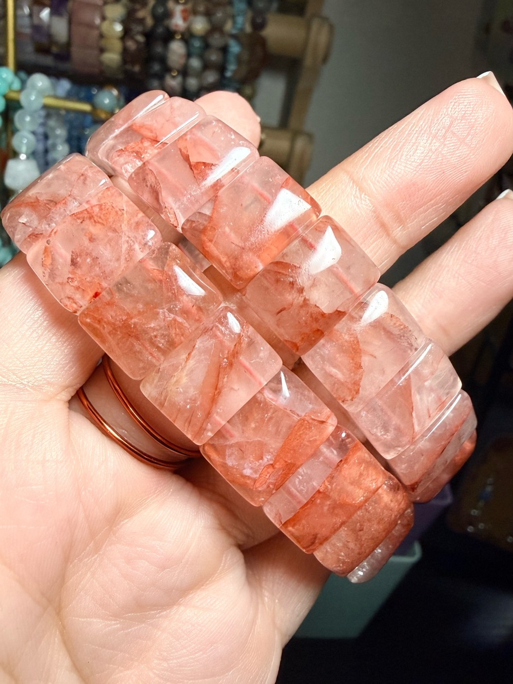 One High Grade Fire Quartz Chunky Bangle Bracelet